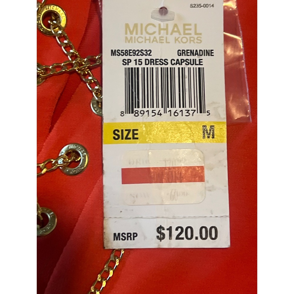 Michael Kors Grenadine Red Chain Lace Up Shift Dress MS58E92S32 Size M NEW - Picture 3 of 9